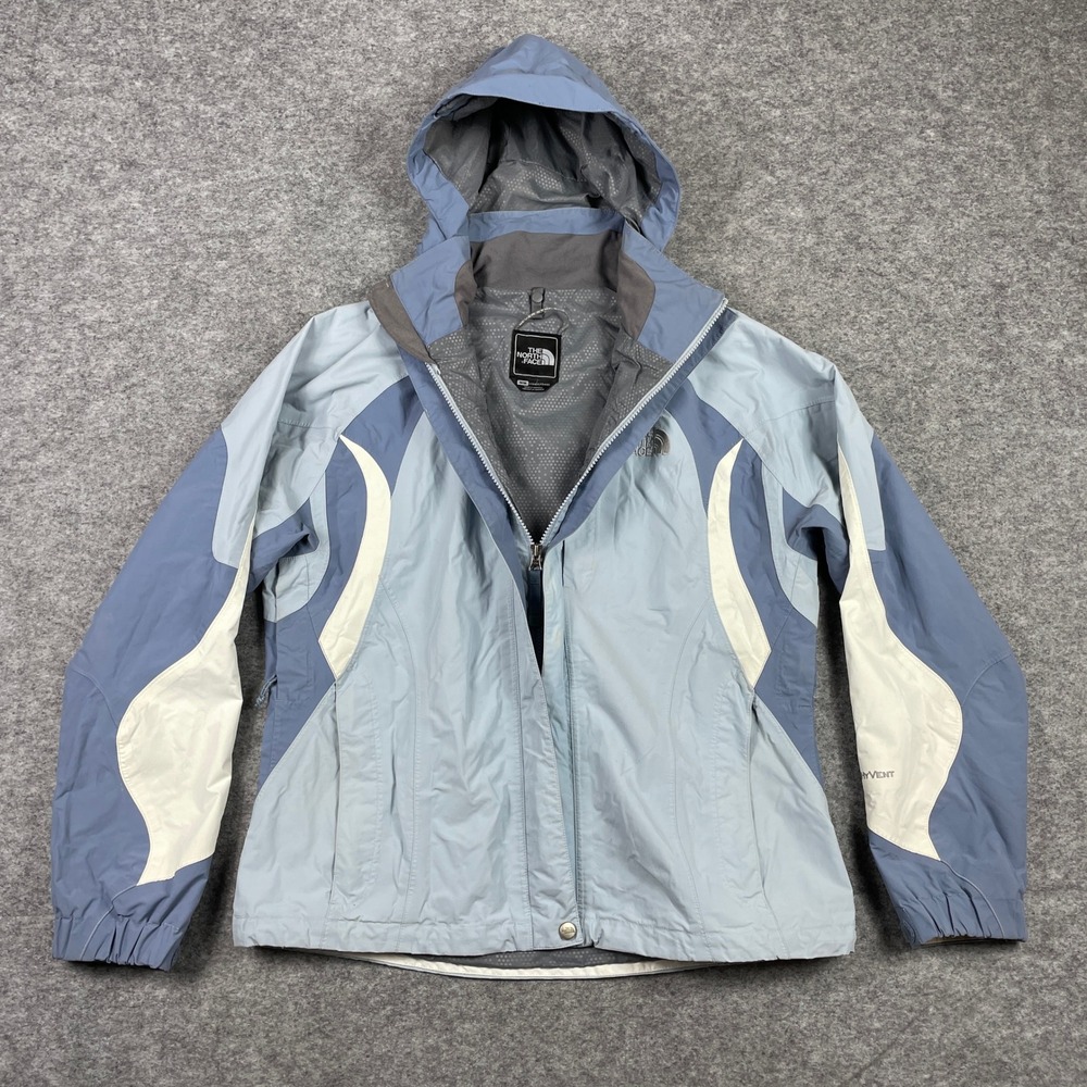 The North Face Jacket Womens M Blue Glacier HyVent Stowaway Hood Waterproof Coat